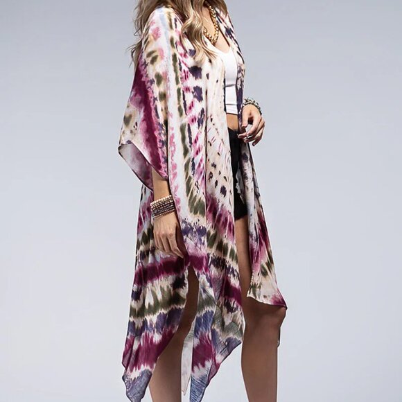 Bohemian Purple Dream Tie Dye Dainty Kimono - Picture 3 of 5